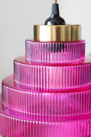 Detail shot of the top of the Hot Pink Tiered Glass Easyfit Ceiling Shade.