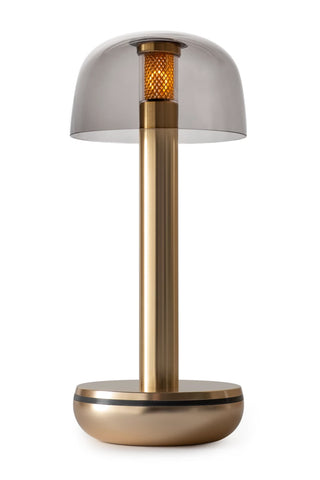 Close-up cutout of the Humble - Elegant Cable-Free Mood Lighting in Gold & Smoked Glass Shade.