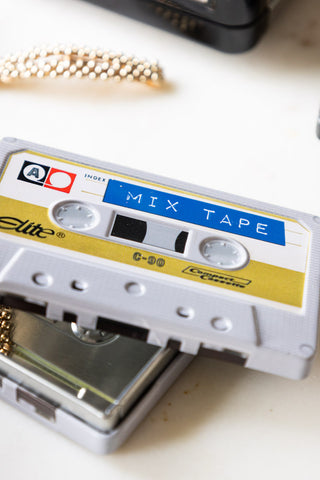 Detail shot of the I Made You A Mix Tape Cassette Tape Storage Tin with the lid off.