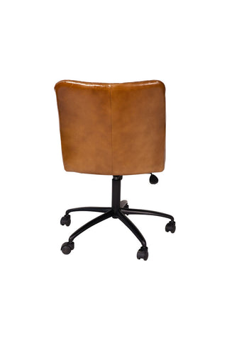 Cutout of the Industrial-Style Leather Swivel Desk Chair seen from the back, on a white background.