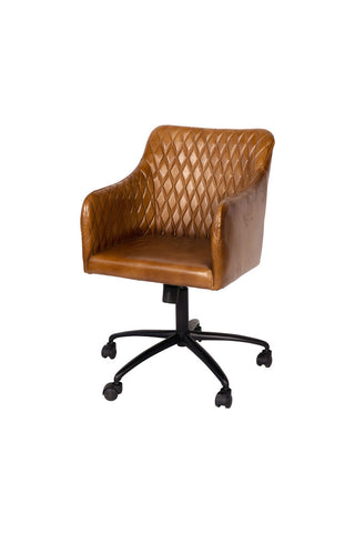 Cutout of the Industrial-Style Leather Swivel Desk Chair on white background.