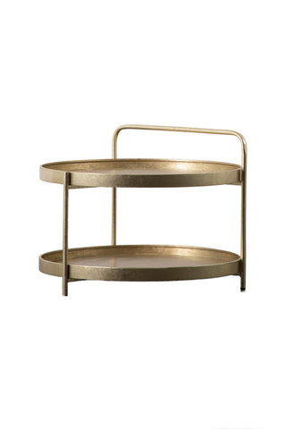 Cutout of the Industrial Style Two-Tier Coffee Table Gold seen from an angle.