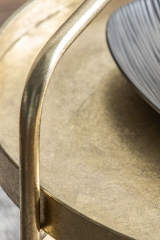 Detail shot of the top of the Industrial Style Two-Tier Coffee Table Gold.