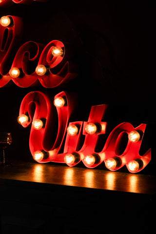 Close-up of the 'Vita' part of the La Dolce Vita Fairground Wall Light.