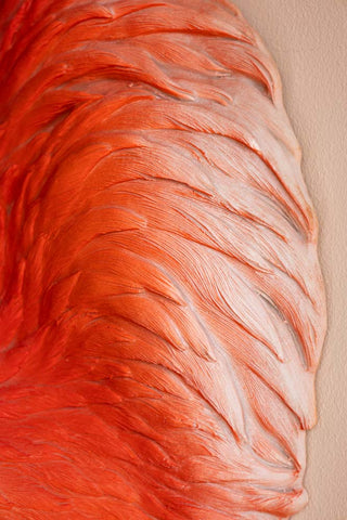 Detail shot of the feathers on the Large Faux Flamingo Head Wall Art.