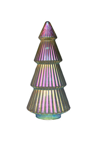 Cutout of the Large Glass Christmas Tree With LED Lights on a white background.