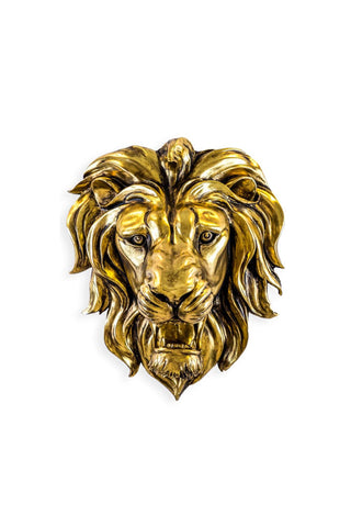 Cutout of the Large Gold Lion Head Wall Art on a white background.