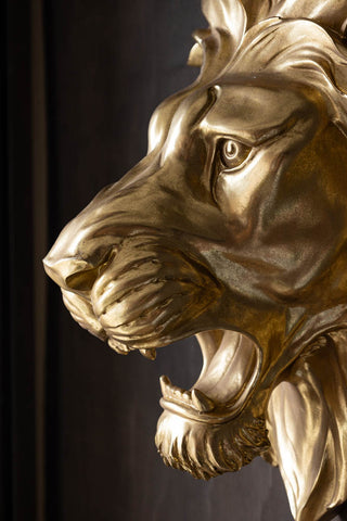 Close-up of the Large Gold Lion Head Wall Art seen from the side.