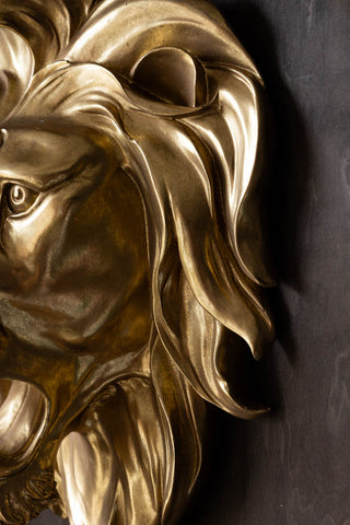 Close-up of the side of the Large Gold Lion Head Wall Art.