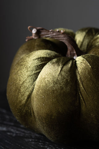 Close-up of the Large Green Velvet Pumpkin.