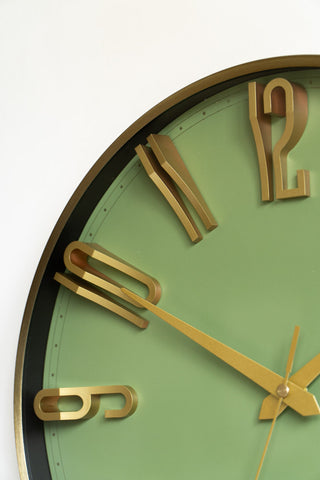 Close-up of the Large Green & Gold Wall Clock.