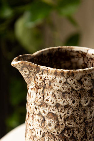 Close-up of the spout of the Large Mottled Brown Jug.