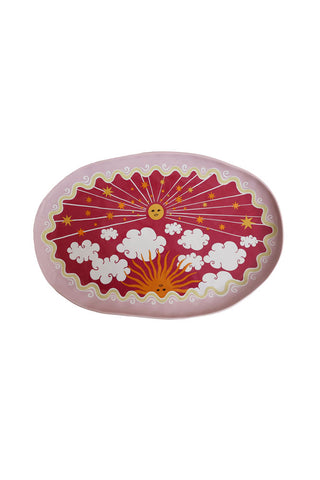 Cutout image of the Large Oval Plate with Sunrise & Sunset Detail.