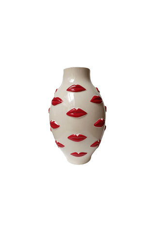 Cutout image of the Large Red Kiss Me Lips Flower Vase.