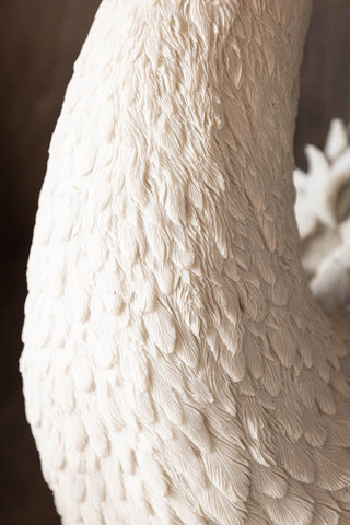 Detail shot of the feathers on the Large White Faux Swan Head Wall Art.