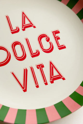 Detail shot of the text on the Large White La Dolce Vita Plate.