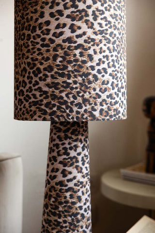 Close-up of the Leopard Love Print Floor Lamp.