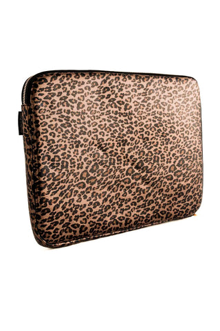 The Leopard Print 15-Inch Laptop Case on a white background.