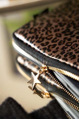 Close-up of the zip on the Leopard Print 15-Inch Laptop Case.