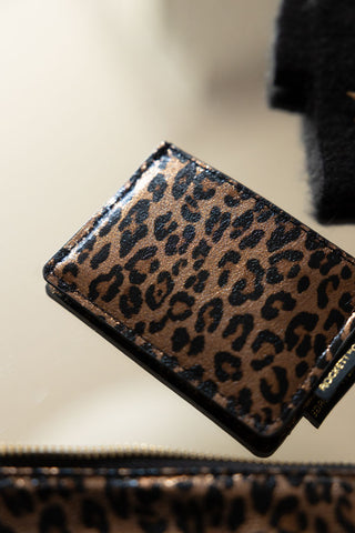 Close-up of the reverse side of the Leopard Print Card Holder.