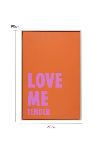 Cutout of the Love Me Tender Canvas on a white background with dimension details.