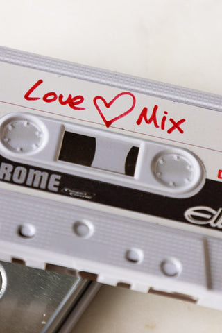 Close-up of the Love Mix Cassette Tape Storage Tin with the lid off.