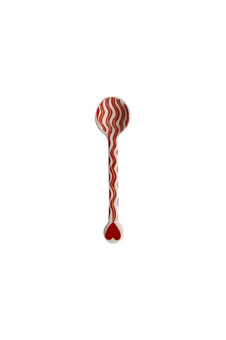 Cutout of the Made With Love Red Striped Spoon on a white background.