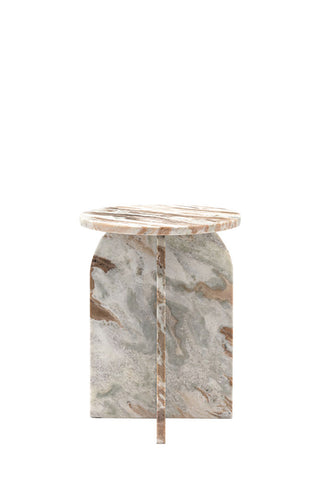 Cutout of the White Marble Round Side Table seen from an angle.