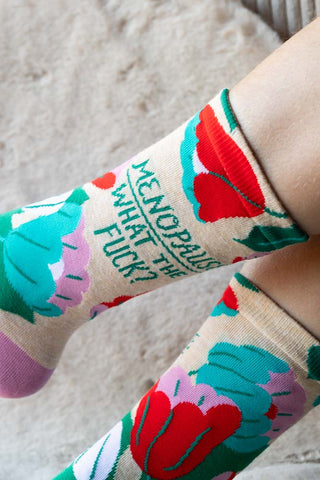 Close-up of the Menopause Crew Socks being worn by a model.