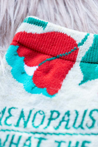 Detail shot of the top of the Menopause Crew Socks.