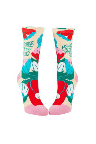 Cutout of the Menopause Crew Socks on a white background.