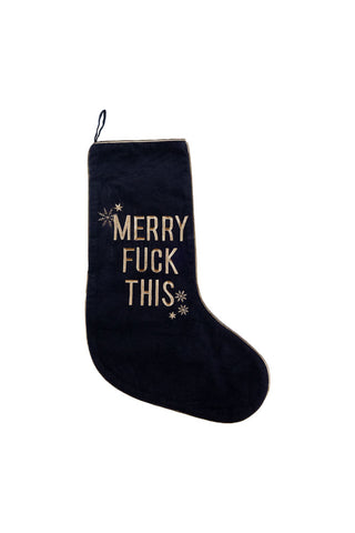 Cutout of the Merry Fuck This Black Christmas Stocking on a white background.