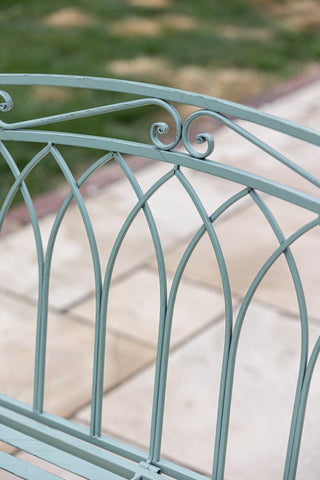 Image of the Mint Green Garden Bench With Arch