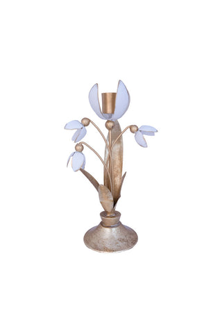 Cutout of the Metal Floral Candle Holder on a white background.