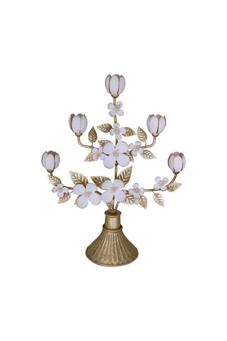 Cutout of the Metal Floral Candelabra on a white background.