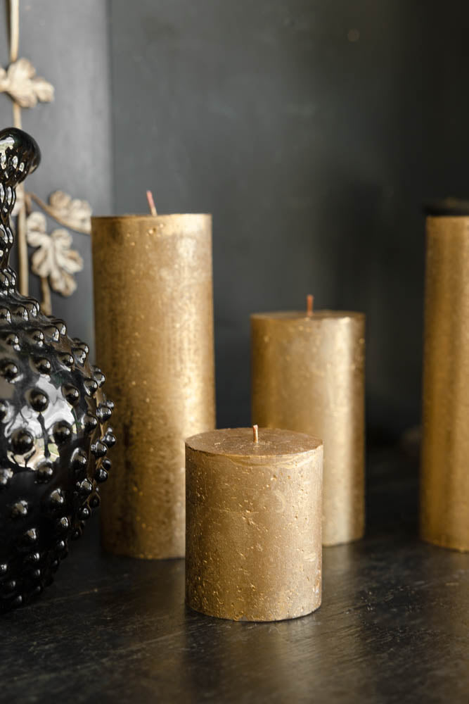 Metallic Gold Shimmer Pillar Candle - Small | Rockett St George