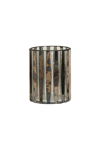 Cutout of the Metallic Mosaic Effect Glass Candleholder on a white background.