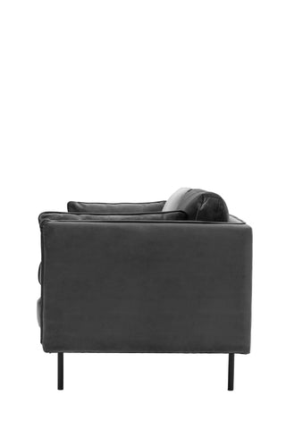 Cutout of the Modern Charcoal Grey Velvet 3-Seater Sofa, seen from the side.