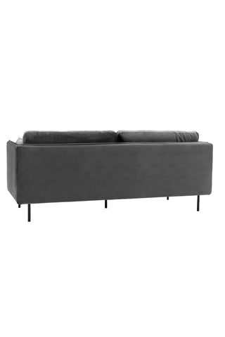 Cutout of the Modern Charcoal Grey Velvet 3-Seater Sofa, seen from the back.