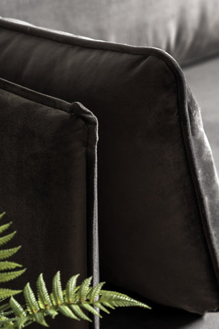 Detail shot of the arm/side cushion of the Modern Charcoal Grey Velvet 3-Seater Sofa.