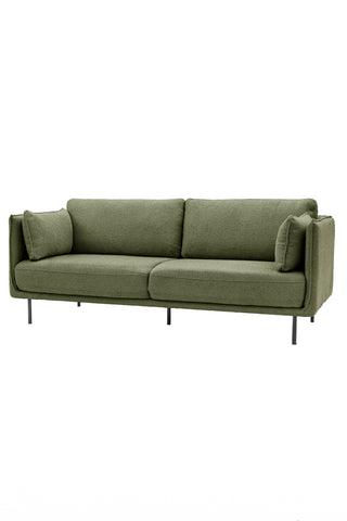 Cutout of the Modern Green Boucle 3-Seater Sofa seen from a side angle.