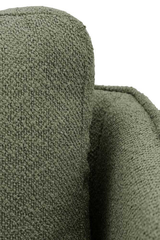 Detail shot of the back cushion/arm of the Modern Green Boucle 3-Seater Sofa.