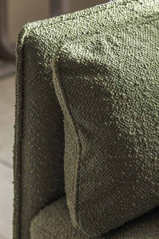 Detail shot of the arm/cushion of the Modern Green Boucle 3-Seater Sofa.