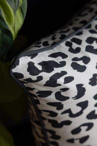 An image showing the corner detail of The Monochrome Leopard Cushion