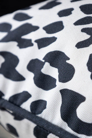 Detail shot of the print on the Monochrome Leopard Cushion.