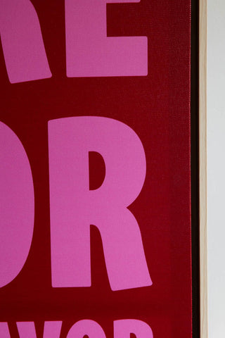 Close-up of the text on the More Amor Canvas.