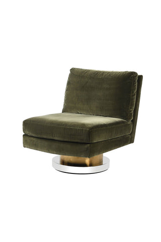 The beautiful green armchair on a swivel base against a white background.