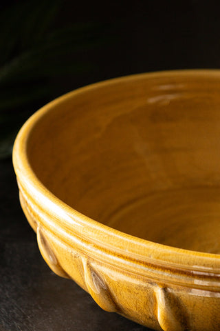 Close-up of the Mustard Ceramic Serving/Fruit Bowl seen from above.