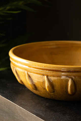 Close-up of the Mustard Ceramic Serving/Fruit Bowl.