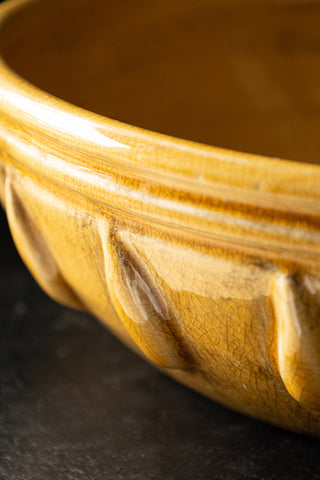 Close-up of the edge of the Mustard Ceramic Serving/Fruit Bowl.